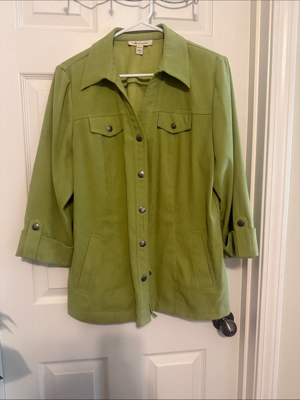 JM Collection Green Button-Front Utility Jacket
